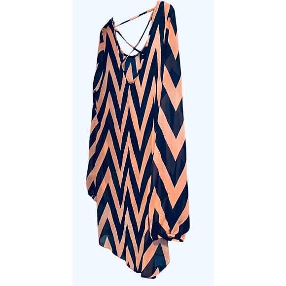 SIGNATURE STUDIO LONG SLV PULL-OVER HI-LOW BLOUSE, WOMENS, XL, ORANGE/NAVY BLUE - Picture 5 of 8